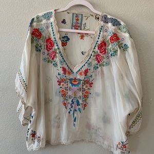 Jonny Was beautiful silk blouse with embroidery
